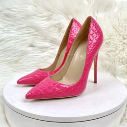 Rose red stone pattern high heel shoes 12CM thin soft leather shallow mouth pumps party wedding sandals 240320