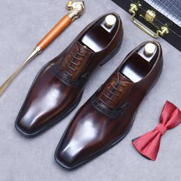 Luxury Brand Mens Formal Shoes Genuine Leather Handmade Vintage Design Oxford Full Grain Real Leather Male Office Shoes Size 46