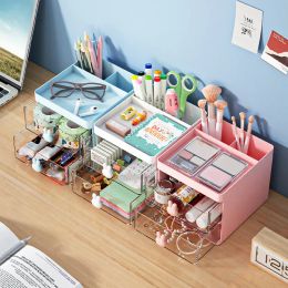 Cute Pen Holder With Two Drawer Desk Accessories Pencil Storage Box Desktop Organizer School Office Stationery