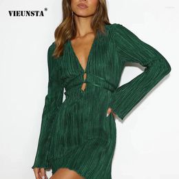 Casual Dresses Sexy Deep V Spicy Girl Flare Sleeve Short Elegant Slim Solid Color Party Dress Spring Autumn Fashion Mini