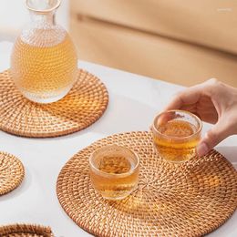 Table Mats Straw Rattan Heat Insulation Round Placemats Anti-scald Non-slip Heat-resistant Pan Pad Woven Mat Household Meal