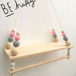 Decorative Plates Nordic Wood Wall Shelf With Clothes Rack Children Room Storage Rope Hanging Kids Bedroom Living Decoration