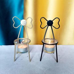 Candle Holders Creative Iron Art Chair Candlestick With Glass Cup Plant Small Flower Pots Home Decor Ambience Ornaments Party Supplies