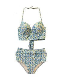 Kadın Bikini Seksi Çiçek Cel Tasarımcısı İki Parçalı Mayo Takımları Setler Mektup Orta Bel Polyester Pedler Mayo Yüksek Bel Plaj Giyim Banyo Plaj Mayoları