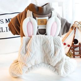 Dog Apparel Autumn And Winter Thickening Pet Jumpsuits With Ear Strap Pants Four Legged Cute Plush Small Clothes Costume