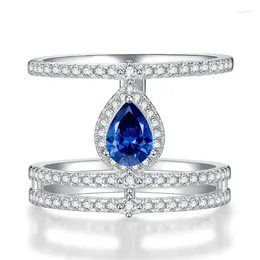 Cluster Rings S925 SilverRing One Pear Shaped Tanzanian Blue 5 7 Water Drop Style Fashion Versatile Ring Jewellery