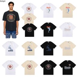 Rhude Fashion Luxury T-shirt Mens Designer T-shirt Rhude Summer Pure Cotton Haikyuu Pattern Printed Couple T-shirt Street Trend Black and White T-shirt 5009