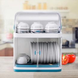 Kitchen Storage 2 Tier Dish Drying Rack Organiser Drain Cup Holder With Cover