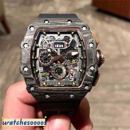 Luxury Watches Mechanical watch Swiss Movement Red luxurys Carbon Mechanics Devils Fibre Men's Black Technology Same Mir Rm056
