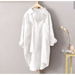 Solid Casual New Colour Womens Shirt Autumn Cotton and Linen Cardigan Double Pocket Long Sleeve Top 7 Colours 8 Sizes YGK5