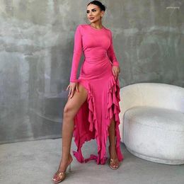 Casual Dresses Women Ruffle Patchwork High Split Dress Autumn Winter O Neck Long Sleeve Tassel Bodycon Sexy Club Party For Female