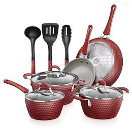 Cookware Sets Nonstick Cooking Kitchen Pots & Pans 11 Piece Set Red