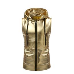 Mens T-Shirts Hipster Metallic Zip Up Sleeveless Hooded Vest T Shirt With Kangaroo Pocket Hip Hop Hoodie Tank Drop Delivery Apparel Cl Dhmvi