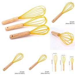 Beech handle manual silicone egg beater, household kitchen mixer, cream batter baking tool in stock