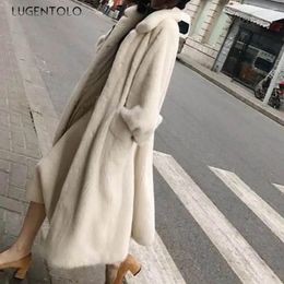 Women's Fur Women Elegant Faux Long Caot Autumn Winter Warm Female Casual Fashion High Quality Lapel Jacekt 2024 Clothing