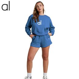 AL-167 Women's Sports Sweatshirt Shorts Set Loose Gym Fitness Outfits Yoga Long Sleeve Running Casual Shorts Set