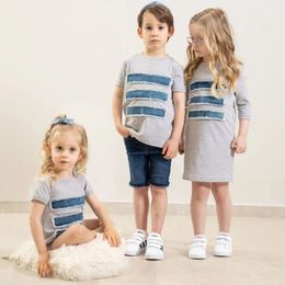kids boys girls summer cotton denim family matching dress tops 12M to 14 yrs baby teen children clothing baby romper 240323