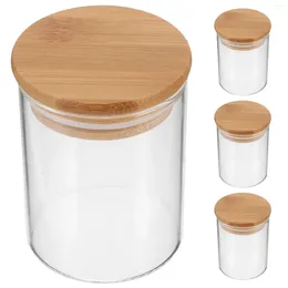 Storage Bottles 4 Pcs High Borosilicate Glass Jar Food Container Small Bathroom Organisation Bamboo Cover