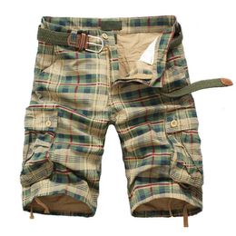 2024 Summer Men Shorts Fashion Plaid Beach Shorts Mens Casual Shorts Military Short Pants Male Bermuda Cargo Overalls No belt 240326