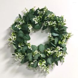 Decorative Flowers 40cm Spring Summer Green Eucalyptus Leaf Wreath Door Hanging Supplies Artificial Garden Decoration