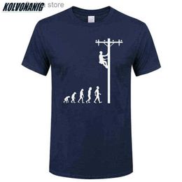 Herren-T-Shirts, menschliche Evolution des Lineman-T-Shirts, Geburtstagsgeschenk für Elektriker, Vater, Vater, Ehemann, O-Ausschnitt, kurze Baumwolle, Herren-T-Shirts G1222 Y240402