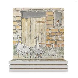 Table Mats GEESE Ceramic Coasters (Square) For Drinks Set Cute Kitchen Drink