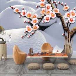 Wallpapers Milofi Manufacturers Custom 3D Proud Snow Plum Blossoms Flowers And Birds Artistic Background Wallpaper Murals