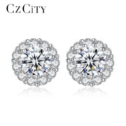 Slippers Czcity Brand Tiny Cubic Zirconia Flower Cute Stud Earrings Sier Engagement Jewelry for Bride Women Earrings for Party Gift