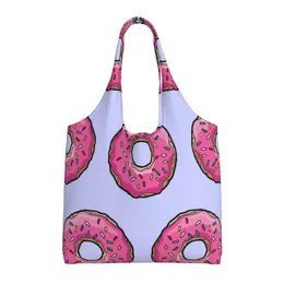 Shopping Bags Pink Donut Reusable Grocery Foldable Totes Washable For Men Women Market Lunch Travel