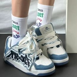 Sneakers Amercian Style 340 Women Casual Denim Blue Color Patchwork Board Y2k Fashion Letter Thick Sole Shoes Girl Trend Shoe 2 52 5