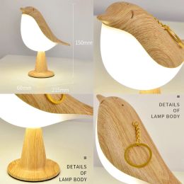 Touch Switch LED Table Lamp 3 Colors Dimming Bedside Night Lamp USB Rechargeable Bird Shape Bedroom Nightstand Lamps Decor Home