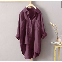 Colour New Solid Womens Casual Shirt Autumn Cotton and Linen Cardigan Double Pocket Long Sleeve Top 7 Colours 8 Sizes BFDQ