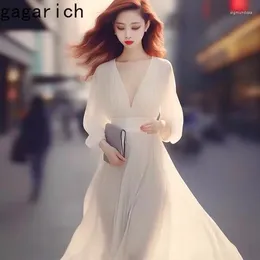 Casual Dresses Gagarich Fashion Spring Elegant 2024 French High End White Noble Dress Exquisite Luxury Simple Long Lady Vestidos