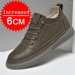 Casual Shoes Men Leather Low Cut Sneakers Breathable Height 3/6CM Invisible Increasing Plus Size 37-47