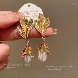 Dangle Earrings Women's Romantic Imitated Pearl Waterdrop Earring Trendy Gold Colour Flower Elegant Jewellery Classic Charm Jewellery