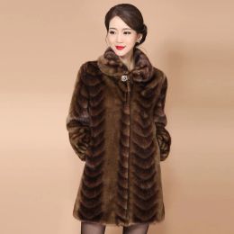 Suits Women Elegant Winter Mink Fur Coats Female Mandarin Collar Ukraine Fur Overcoat Ladies Thick Fur Keep Warm Snow Outcoat