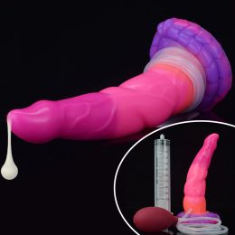 Toys Qkkq Monster Luminous Squirting Dildo Soft Silicone Ejaculating Fantasy Sex Toys Glow in Dark Anal Plug Female Masturbator