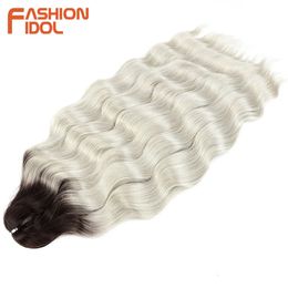 FASHION IDOL Lena Hair Synthetic Deep Wave Braiding 24 Inch Water Crochet Braid Ombre Blonde Fake 240401