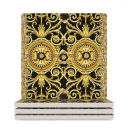 Table Mats 2024 Baroque Renaissance UNIQUE Black And Gold Roses With Glitter Vintage Designer Mask Look Antique P Ceramic Coasters (Square)