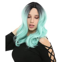 Wigs QQXCAIW Long Straight Black Ombre Green Wig Women Woman Cosplay Heat Resistant Synthetic Hair Wigs