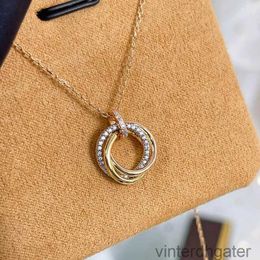 Top Luxury Fine Original 1to1 Carter Designer Necklace for Women Vgold Material Tricolor Ring Necklace with Diamond Inlaid Dainty Chain Necklaces for Women