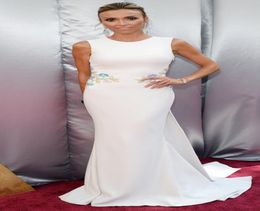 2016 Oscar Giuliana Ramcic Celebrity Gowns Simple Crew Neck Embroidery Mermaid Floor Length Evening Dresses Cheap4471236