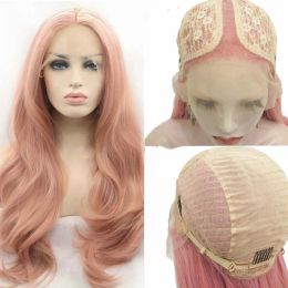 Wigs Sylvia Wig Synthetic T Lace Front Wigs Peach Pink Wig Long Wavy Wig Heat Resistant Fiber Long Wavy Wigs