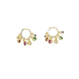 Stud 2024 Rainbow Cz Dangle Charm Earring Gold Colour Variou Coloured 3A Zirconia Round Dot Elegance Fashion Women Mini Earring Jewellery Q240402