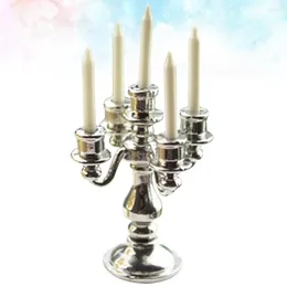 Candle Holders Miniature Vintage Candles 1: 12 5 Arms Candelabra Candlestick Metal Cake Topper Ornaments For DIY Play Scene