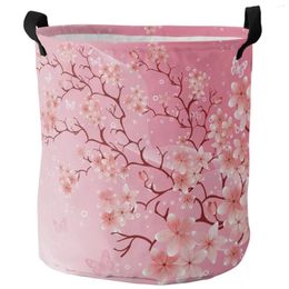 Laundry Bags Pink Cherry Blossom Flowers Butterfly Print Dirty Basket Foldable Home Organizer Clothing Kids Toy Storage