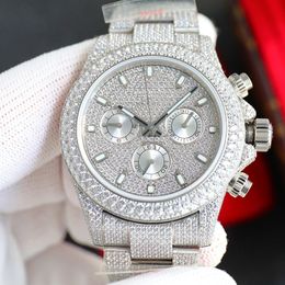 Full Diamond Watch Mens Automatic Mechanical 7750 Timing Function Watches Sapphire 40mm Women Wristwatches With Diamond-studded Steel Bracelet Montre de Luxe