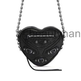 Balencig Womens Designer Le bag Cagole Heart Mini Bag Leather Aged-silver Hardware Chain Strap Shoulder Zipped Closure Front Pocket With Knotted Puller Walle HAPG