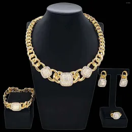 Necklace Earrings Set Crystal Chain For Women Bracelet Ring Accessories Party Complete