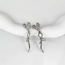 Stud Earrings 2024 Ribbon Bowknot Ladies Fashion Drop For Women Girls Unique Design Cool Style Metal Party Jewelry